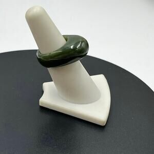 Stunning Natural Green Stone
Dome Ring with Dramatic Black Inclusions Sz 6.5